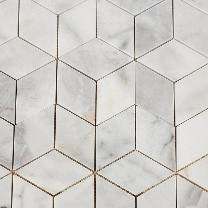 Calacatta Polished 3D White Hexacube Marble Mosaics - Authentic Stone