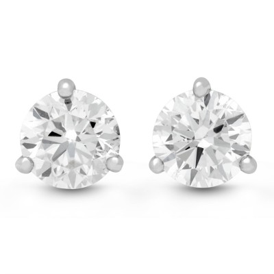 14K White Gold 3-Prong Diamond Stud Earrings Profile Picture