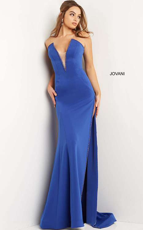 Jovani 07142 Strapless Deep V-neckline Sheath Long Dress