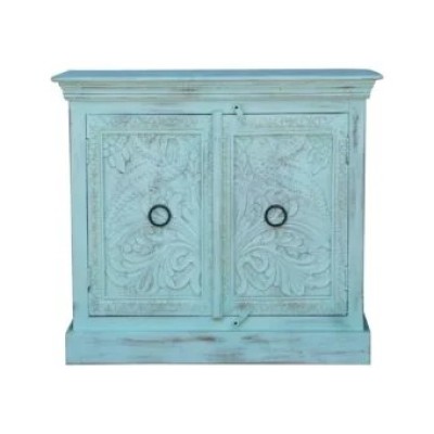 Hand Carved Indian Solid Wood Cabinet White 100x40x90 Profile Picture